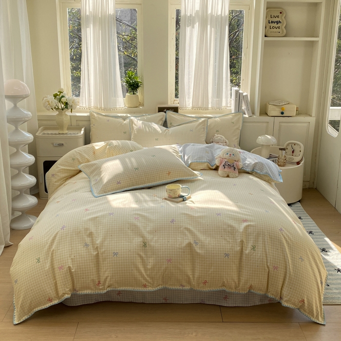 91家纺网 家纺一手货源 找家纺 浮光家居 2026新款全棉贝壳边纯棉单被套系列2 夏日恋格黄