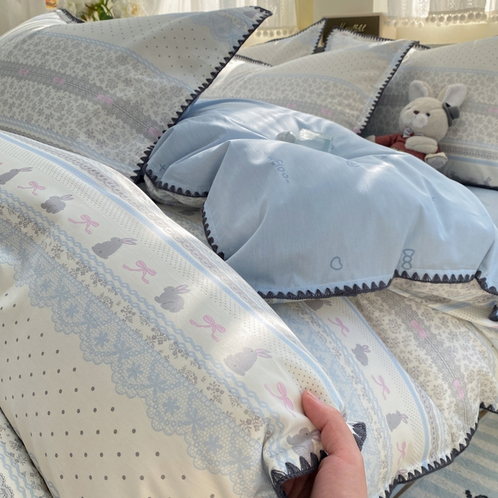 91家纺网 家纺一手货源 找家纺 浮光家居 2026新款全棉贝壳边纯棉单被套系列2 花边兔