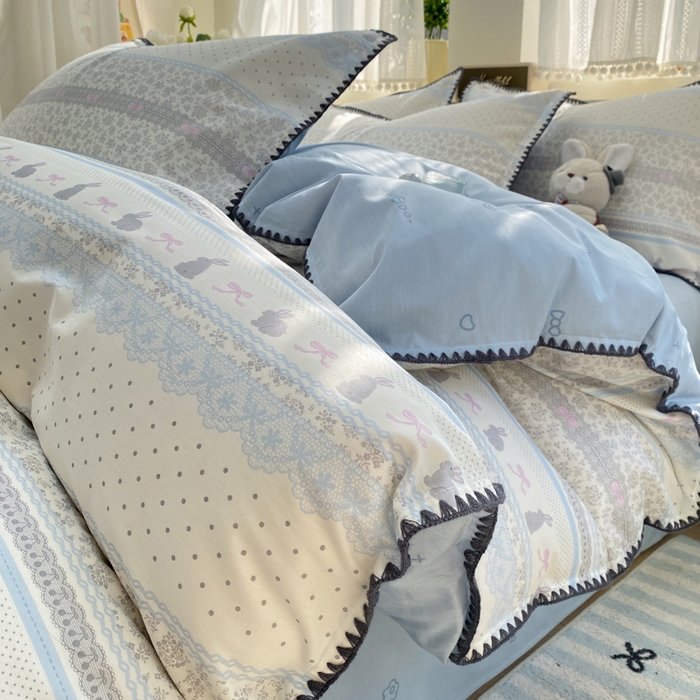 91家纺网 家纺一手货源 找家纺 浮光家居 2026新款全棉贝壳边纯棉单被套系列2 花边兔