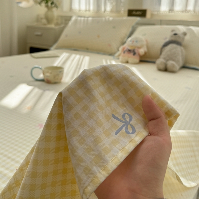 91家纺网 家纺一手货源 找家纺 浮光家居 2026新款全棉贝壳边纯棉单床单系列2 夏日恋格黄