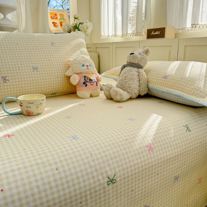 91家纺网 家纺一手货源 找家纺 浮光家居 2026新款全棉贝壳边纯棉单床单系列2 夏日恋格黄