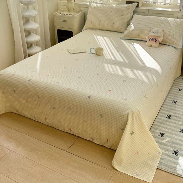 91家纺网 家纺一手货源 找家纺 浮光家居 2026新款全棉贝壳边纯棉单床单系列2 夏日恋格黄