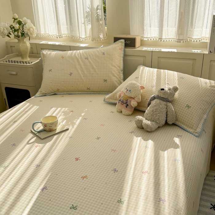 91家纺网 家纺一手货源 找家纺 浮光家居 2026新款全棉贝壳边纯棉单床单系列2 夏日恋格黄