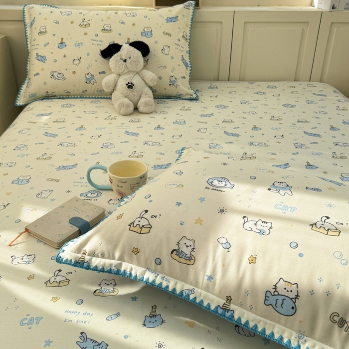 91家纺网 家纺一手货源 找家纺 浮光家居 2026新款全棉贝壳边纯棉单床单系列2 机灵猫