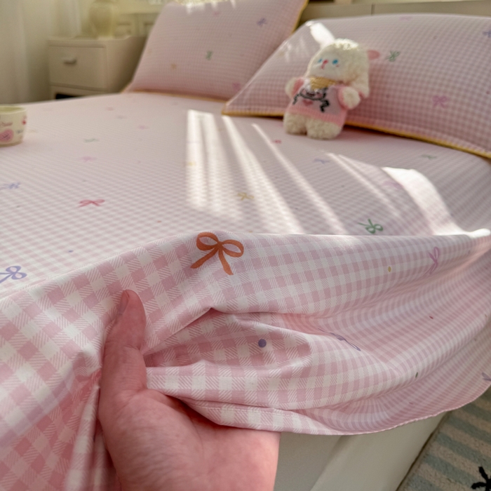 91家纺网 家纺一手货源 找家纺 浮光家居 2026新款全棉贝壳边纯棉单床单系列2 夏日恋格粉