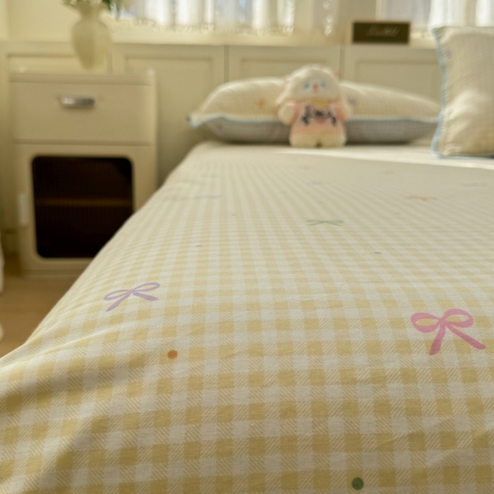 浮光家居 2026新款全棉贝壳边纯棉单床单系列2 夏日恋格黄