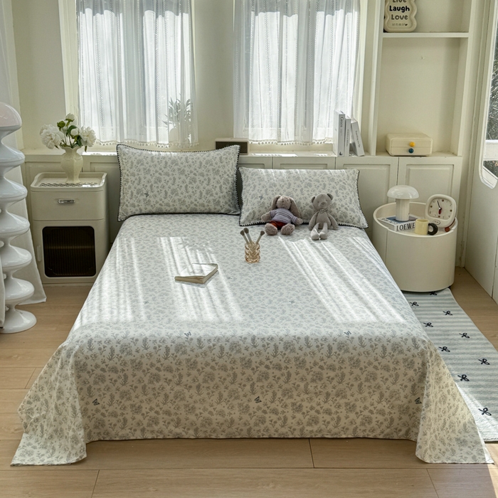 91家纺网 家纺一手货源 找家纺 浮光家居 2026新款全棉贝壳边纯棉单床单系列2 蝶恋花