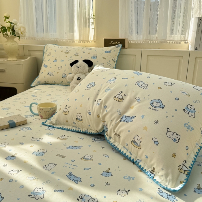 91家纺网 家纺一手货源 找家纺 浮光家居 2026新款全棉贝壳边纯棉单床单系列2 机灵猫