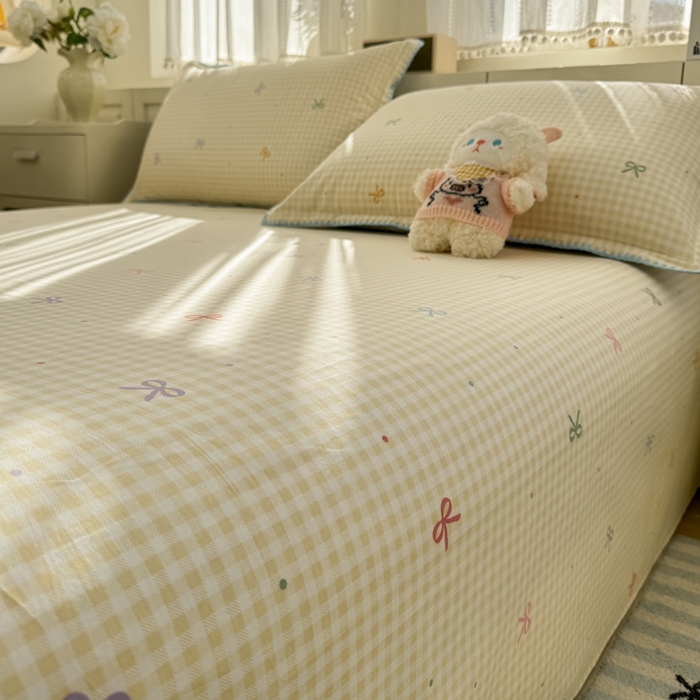 91家纺网 家纺一手货源 找家纺 浮光家居 2026新款全棉贝壳边纯棉单床单系列2 夏日恋格黄
