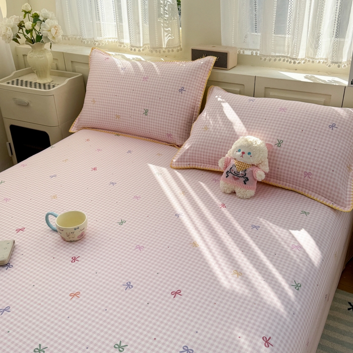 91家纺网 家纺一手货源 找家纺 浮光家居 2026新款全棉贝壳边纯棉单床单系列2 夏日恋格粉