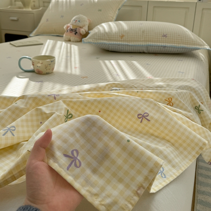 91家纺网 家纺一手货源 找家纺 浮光家居 2026新款全棉贝壳边纯棉单床单系列2 夏日恋格黄