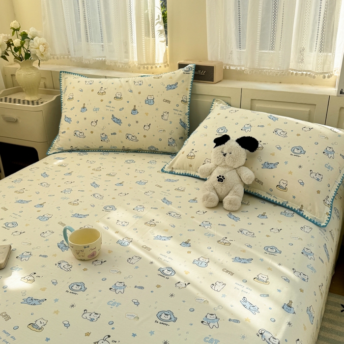 91家纺网 家纺一手货源 找家纺 浮光家居 2026新款全棉贝壳边纯棉单床单系列2 机灵猫