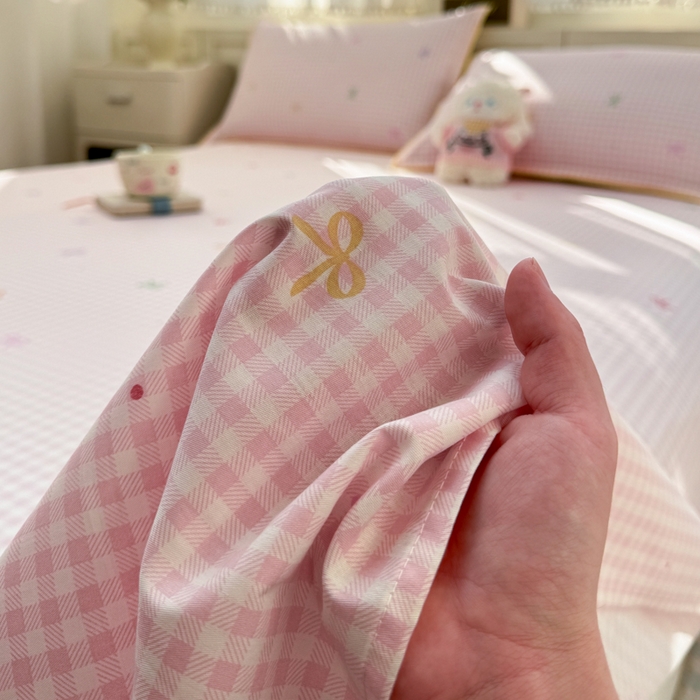 91家纺网 家纺一手货源 找家纺 浮光家居 2026新款全棉贝壳边纯棉单床单系列2 夏日恋格粉