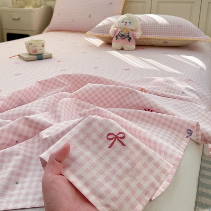 91家纺网 家纺一手货源 找家纺 浮光家居 2026新款全棉贝壳边纯棉单床单系列2 夏日恋格粉