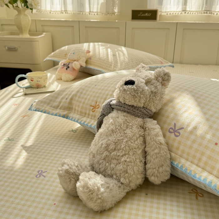 91家纺网 家纺一手货源 找家纺 浮光家居 2026新款全棉贝壳边纯棉单床单系列2 夏日恋格黄