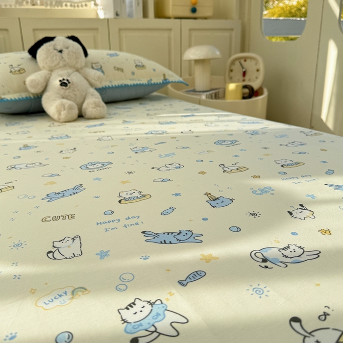 91家纺网 家纺一手货源 找家纺 浮光家居 2026新款全棉贝壳边纯棉单床单系列2 机灵猫