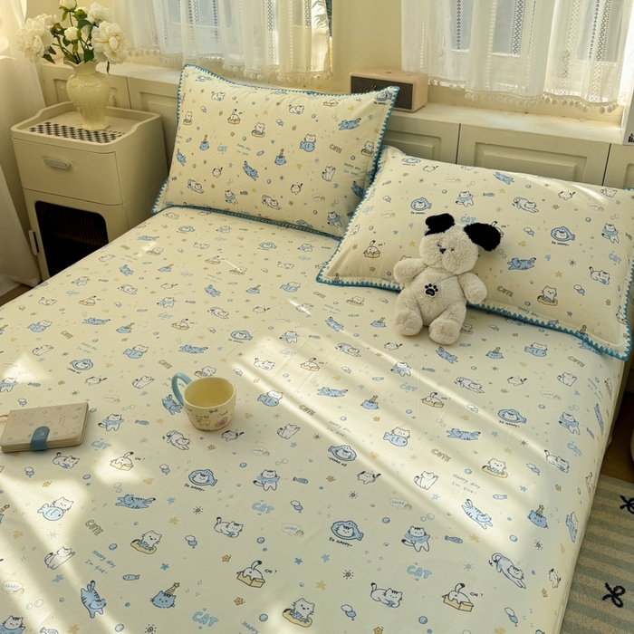 91家纺网 家纺一手货源 找家纺 浮光家居 2026新款全棉贝壳边纯棉单床单系列2 机灵猫