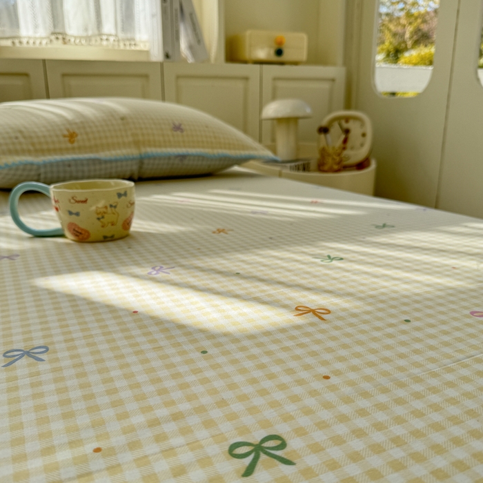 91家纺网 家纺一手货源 找家纺 浮光家居 2026新款全棉贝壳边纯棉单床单系列2 夏日恋格黄