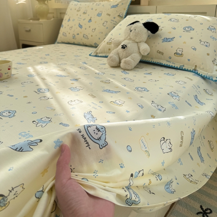 91家纺网 家纺一手货源 找家纺 浮光家居 2026新款全棉贝壳边纯棉单床单系列2 机灵猫