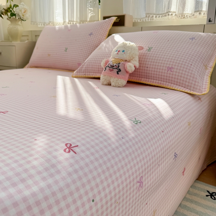 91家纺网 家纺一手货源 找家纺 浮光家居 2026新款全棉贝壳边纯棉单床单系列2 夏日恋格粉