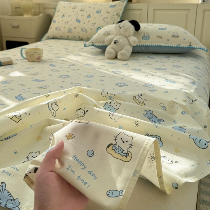 91家纺网 家纺一手货源 找家纺 浮光家居 2026新款全棉贝壳边纯棉单床单系列2 机灵猫