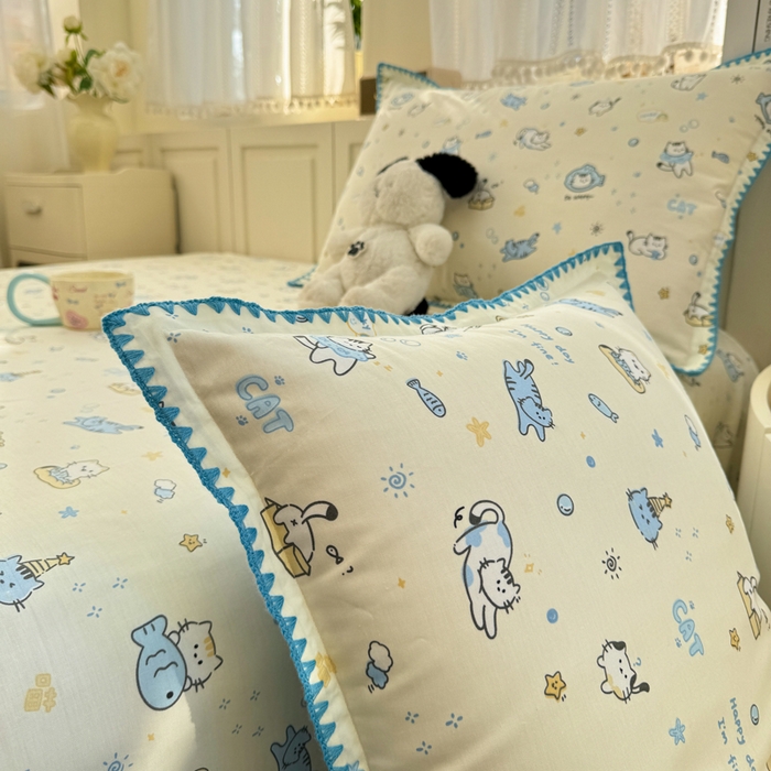 91家纺网 家纺一手货源 找家纺 浮光家居 2026新款全棉贝壳边纯棉单床单系列2 机灵猫