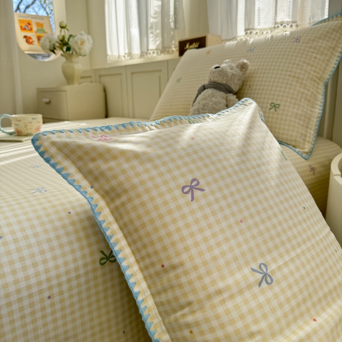 91家纺网 家纺一手货源 找家纺 浮光家居 2026新款全棉贝壳边纯棉单床单系列2 夏日恋格黄