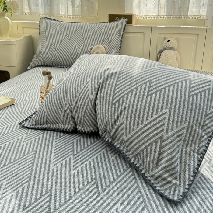 91家纺网 家纺一手货源 找家纺 浮光家居 2026新款全棉贝壳边纯棉单床单系列2 线韵时尚灰