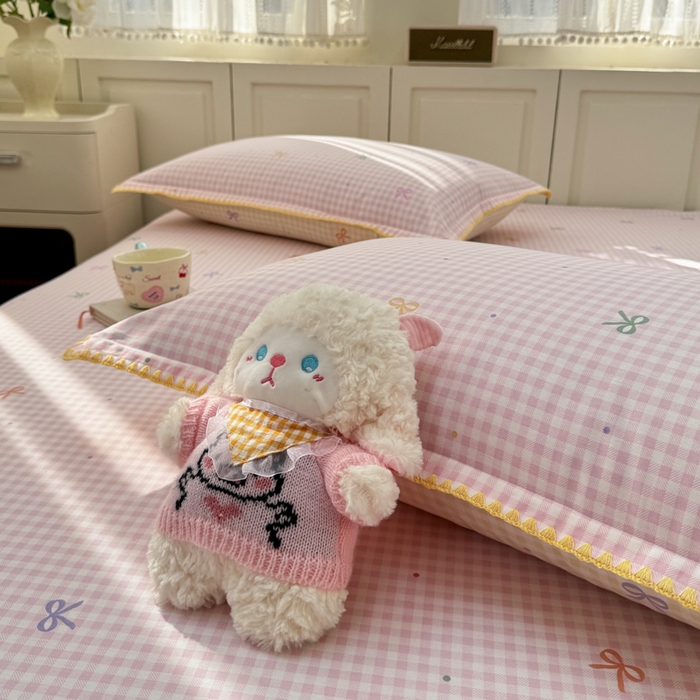 91家纺网 家纺一手货源 找家纺 浮光家居 2026新款全棉贝壳边纯棉单床单系列2 夏日恋格粉