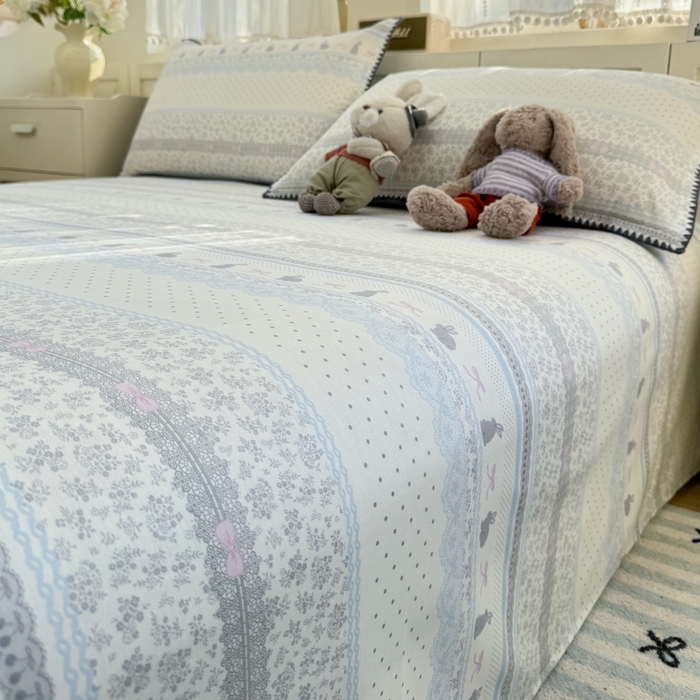 91家纺网 家纺一手货源 找家纺 浮光家居 2026新款全棉贝壳边纯棉单床单系列2 花边兔