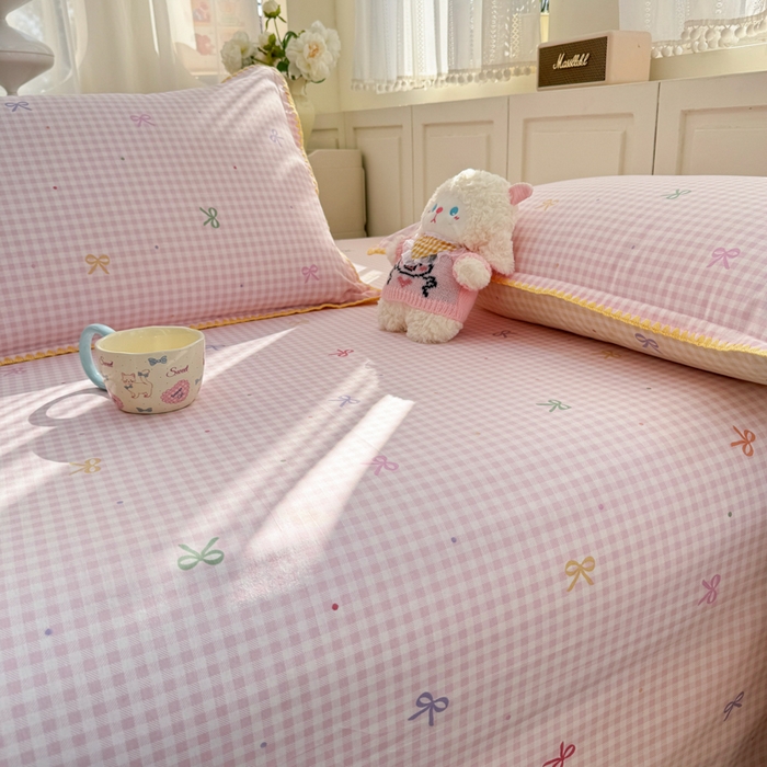 91家纺网 家纺一手货源 找家纺 浮光家居 2026新款全棉贝壳边纯棉单床单系列2 夏日恋格粉