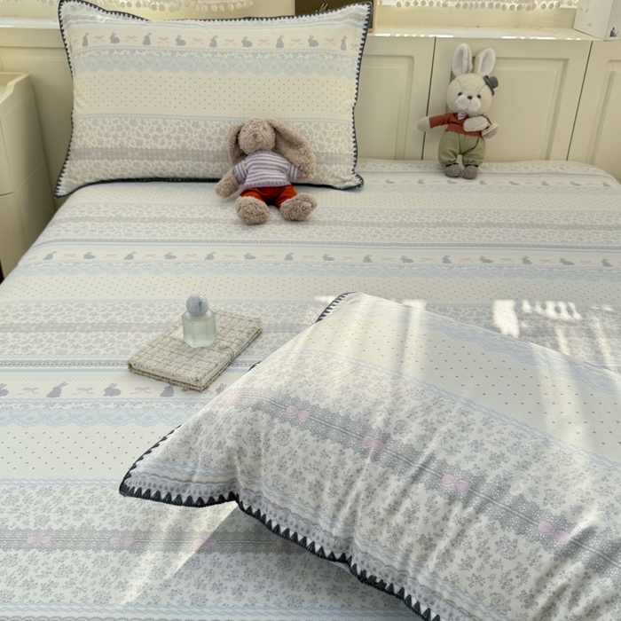 91家纺网 家纺一手货源 找家纺 浮光家居 2026新款全棉贝壳边纯棉单床单系列2 花边兔