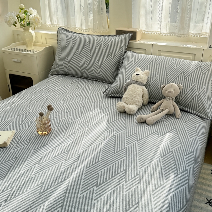 91家纺网 家纺一手货源 找家纺 浮光家居 2026新款全棉贝壳边纯棉单床单系列2 线韵时尚灰