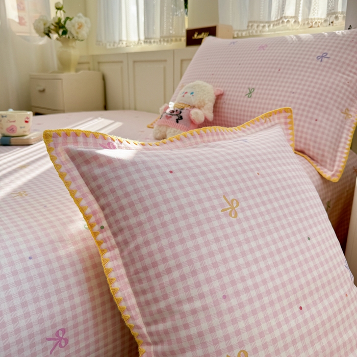 91家纺网 家纺一手货源 找家纺 浮光家居 2026新款全棉贝壳边纯棉单床单系列2 夏日恋格粉