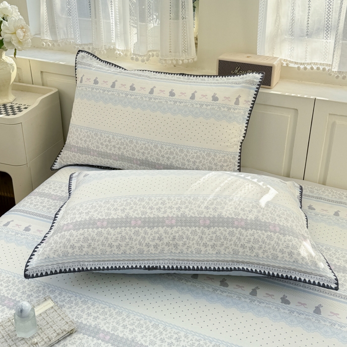 91家纺网 家纺一手货源 找家纺 浮光家居 2026新款全棉贝壳边纯棉单床单系列2 花边兔