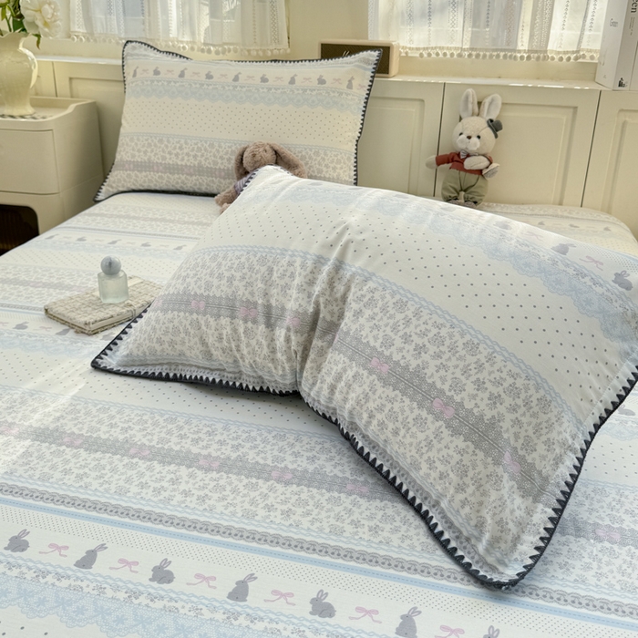 91家纺网 家纺一手货源 找家纺 浮光家居 2026新款全棉贝壳边纯棉单床单系列2 花边兔