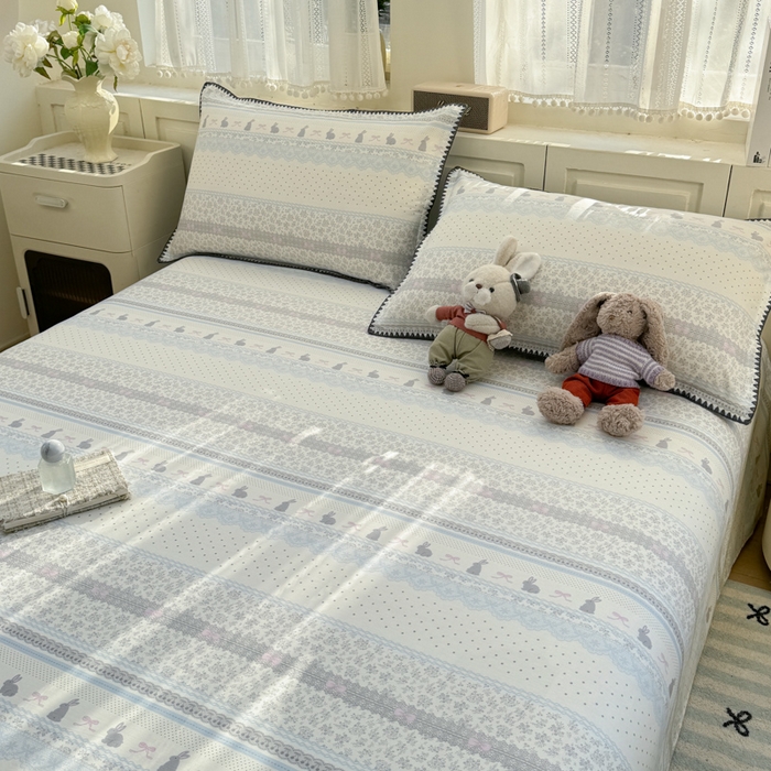 91家纺网 家纺一手货源 找家纺 浮光家居 2026新款全棉贝壳边纯棉单床单系列2 花边兔