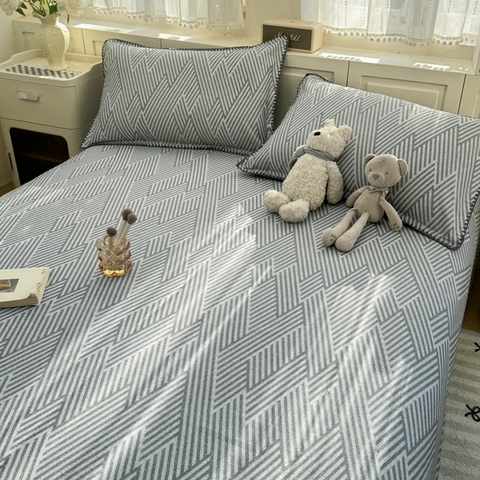 91家纺网 家纺一手货源 找家纺 浮光家居 2026新款全棉贝壳边纯棉单床单系列2 线韵时尚灰