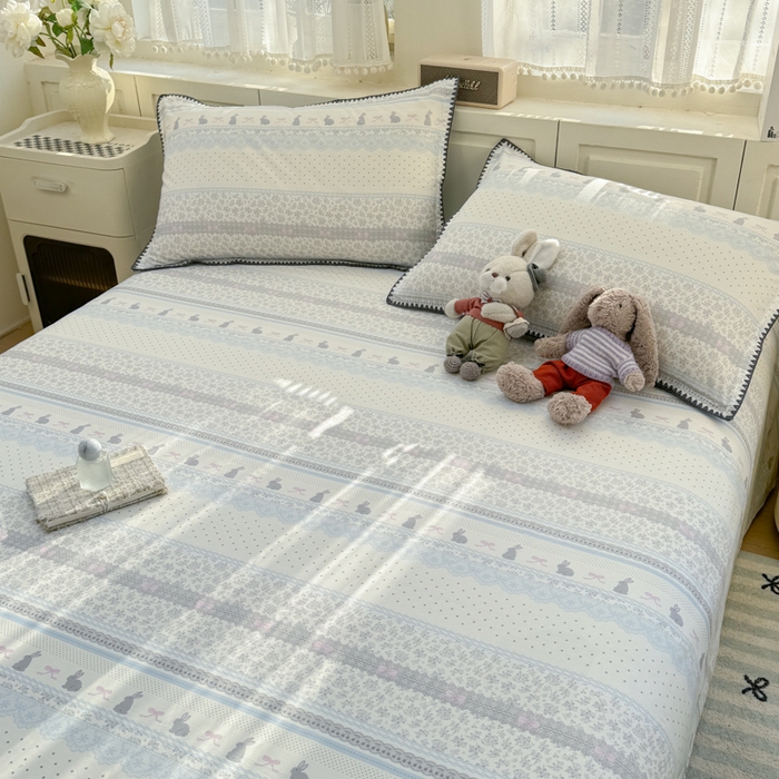 91家纺网 家纺一手货源 找家纺 浮光家居 2026新款全棉贝壳边纯棉单床单系列2 花边兔