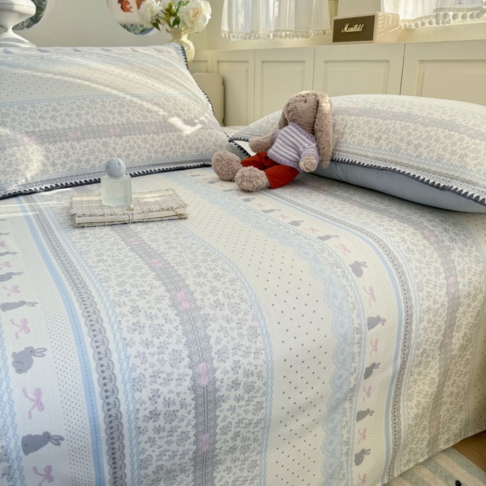 91家纺网 家纺一手货源 找家纺 浮光家居 2026新款全棉贝壳边纯棉单床单系列2 花边兔