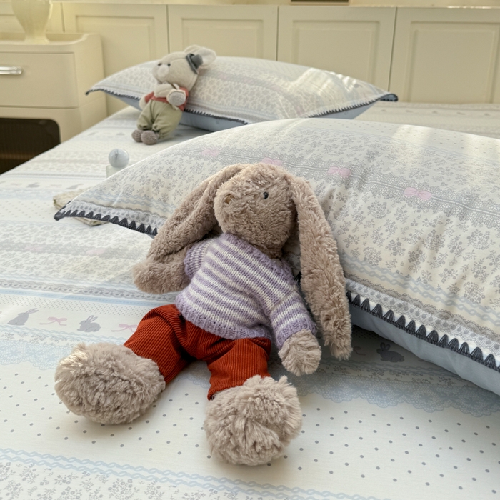 91家纺网 家纺一手货源 找家纺 浮光家居 2026新款全棉贝壳边纯棉单床单系列2 花边兔