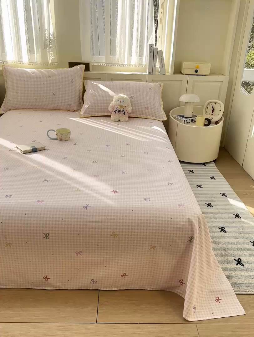 91家纺网 家纺一手货源 找家纺 浮光家居 2026新款全棉贝壳边纯棉单床单系列2 夏日恋格粉
