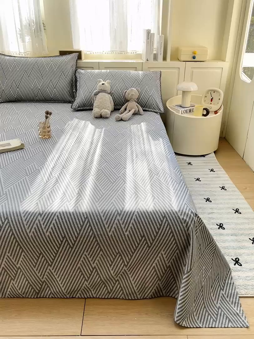 91家纺网 家纺一手货源 找家纺 浮光家居 2026新款全棉贝壳边纯棉单床单系列2 线韵时尚灰