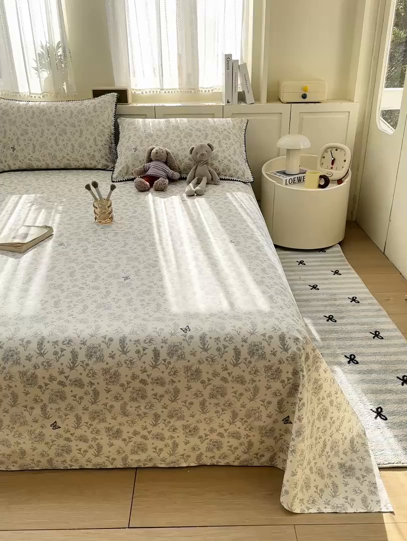 91家纺网 家纺一手货源 找家纺 浮光家居 2026新款全棉贝壳边纯棉单床单系列2 蝶恋花