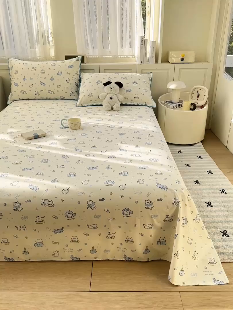91家纺网 家纺一手货源 找家纺 浮光家居 2026新款全棉贝壳边纯棉单床单系列2 机灵猫