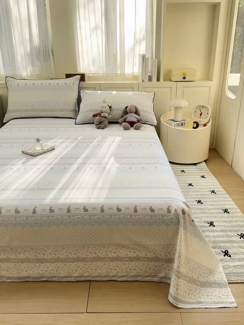 91家纺网 家纺一手货源 找家纺 浮光家居 2026新款全棉贝壳边纯棉单床单系列2 花边兔