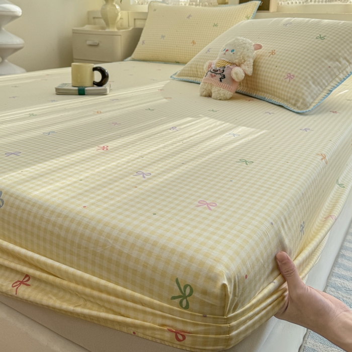 91家纺网 家纺一手货源 找家纺 浮光家居 2026新款全棉贝壳边纯棉单床笠系列2 夏日恋格黄