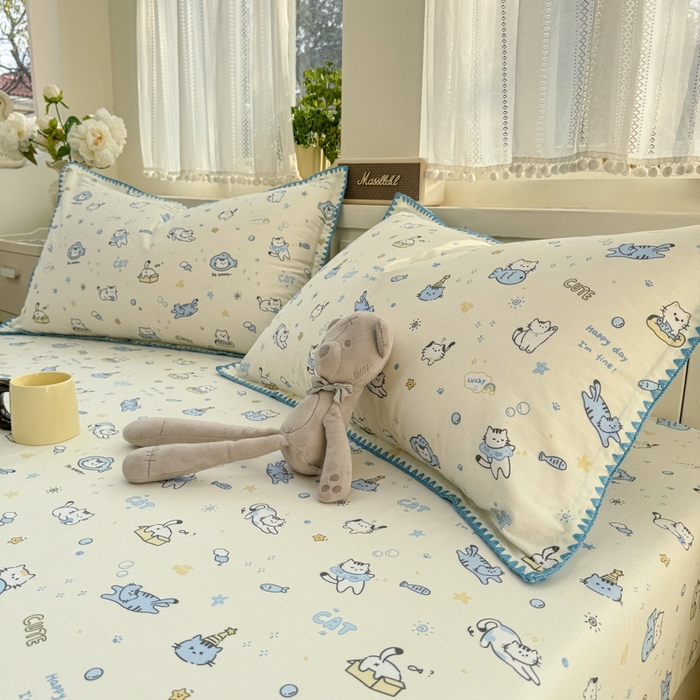 91家纺网 家纺一手货源 找家纺 浮光家居 2026新款全棉贝壳边纯棉单床笠系列2 机灵猫