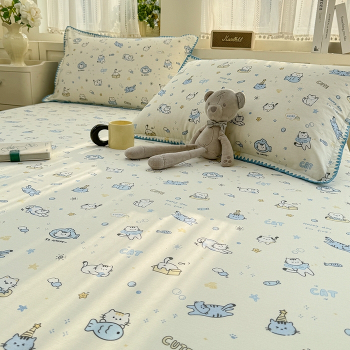 91家纺网 家纺一手货源 找家纺 浮光家居 2026新款全棉贝壳边纯棉单床笠系列2 机灵猫