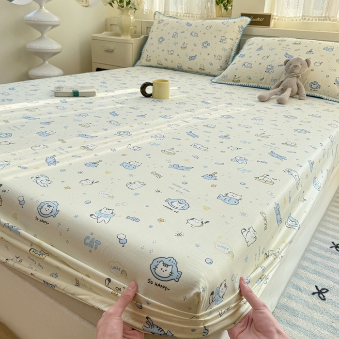 浮光家居 2026新款全棉贝壳边纯棉单床笠系列2 机灵猫